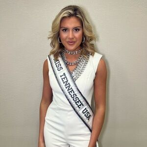 Jovani Ivory Sleeveless Jumpsuit with Chain Detail